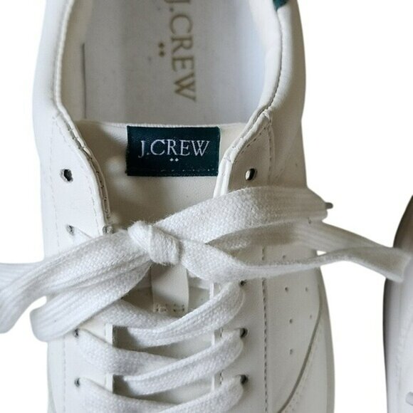 J Crew Factory Women's White with Green Like-New Leather Uppers Preppy Sneaker W - Picture 6 of 9